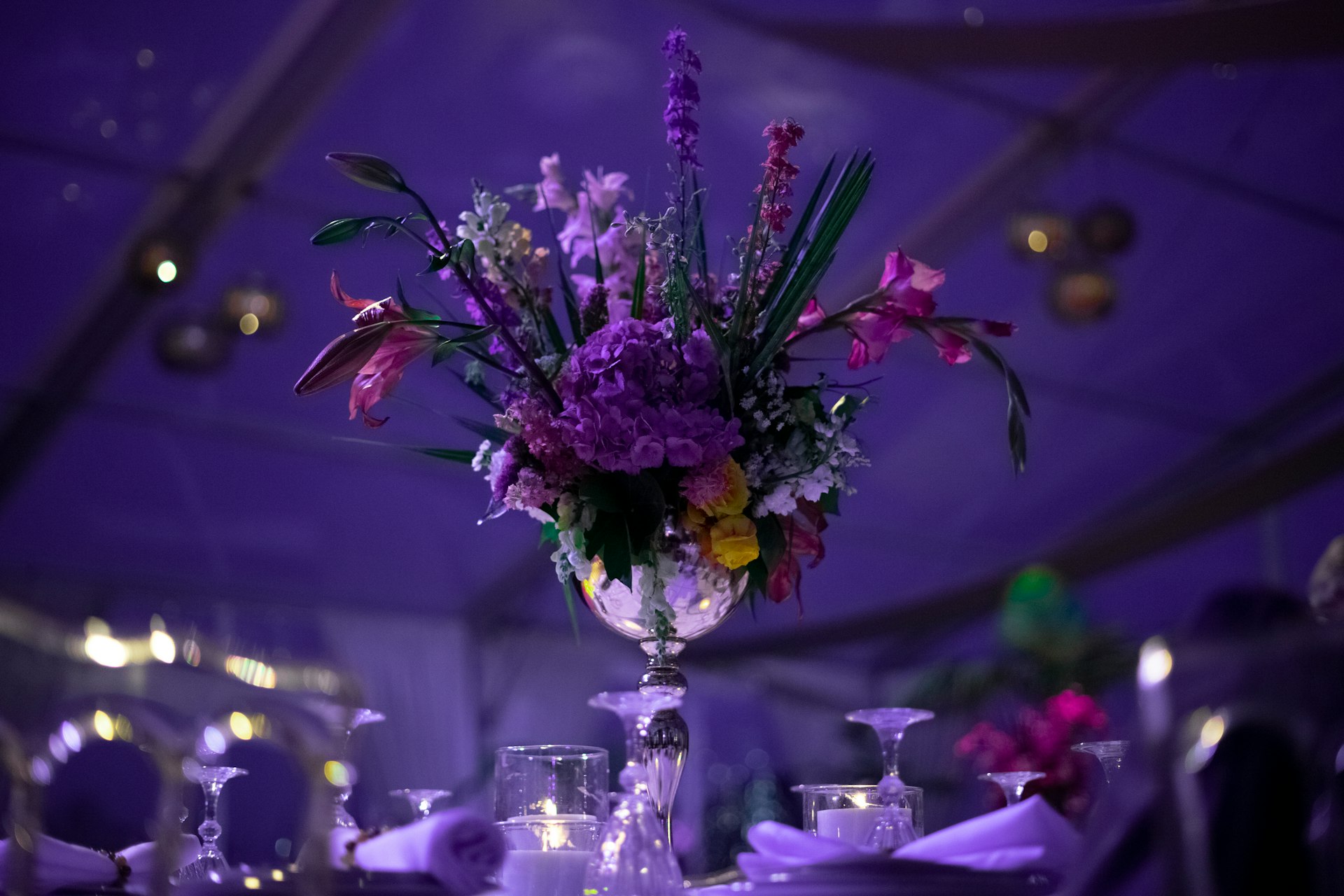a vase filled with purple flowers on top of a table